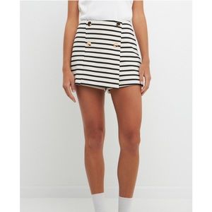 English Factory Women's Striped Knit Skort with Button - Cream/black size L